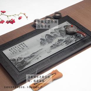 影雕茶盘天然黑金石茶海大号小号石头茶具家用排水茶台乌金石茶盘