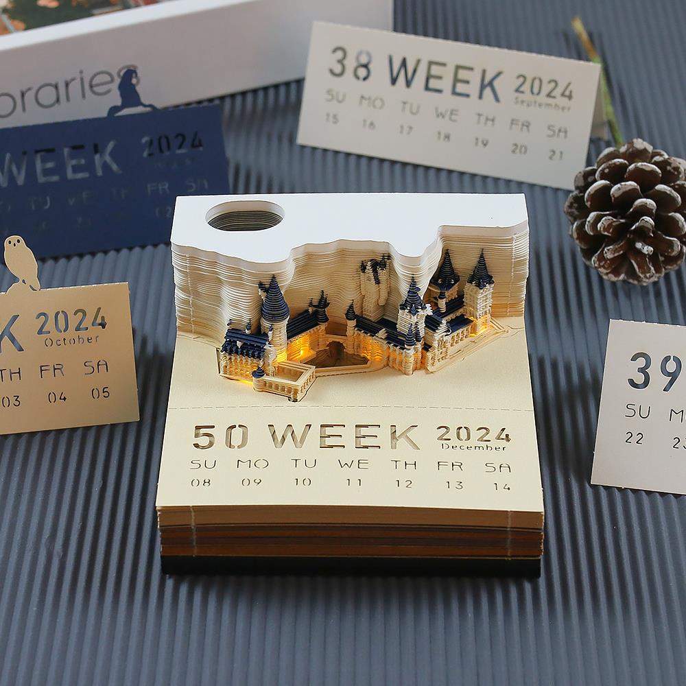 2025年新款英文版台历哈利波特便利贴3D立体霍格沃茨纸雕便签日历