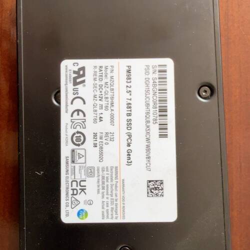 可维修Samsung/三星PM983 7.68T U.2 NVM询价
