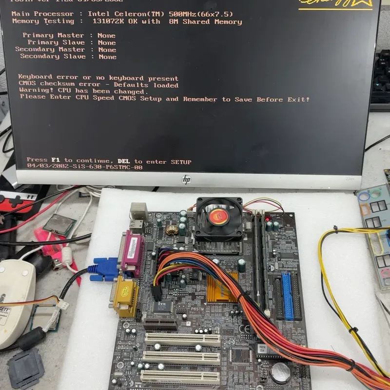 可维修精英电脑板P6STM古董主板PGA370 黑金刚CPU三件套询价图片