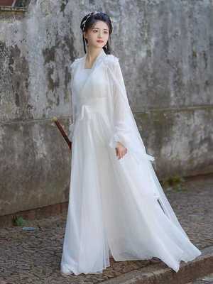仙气飘飘汉服白色小龙女同款古装