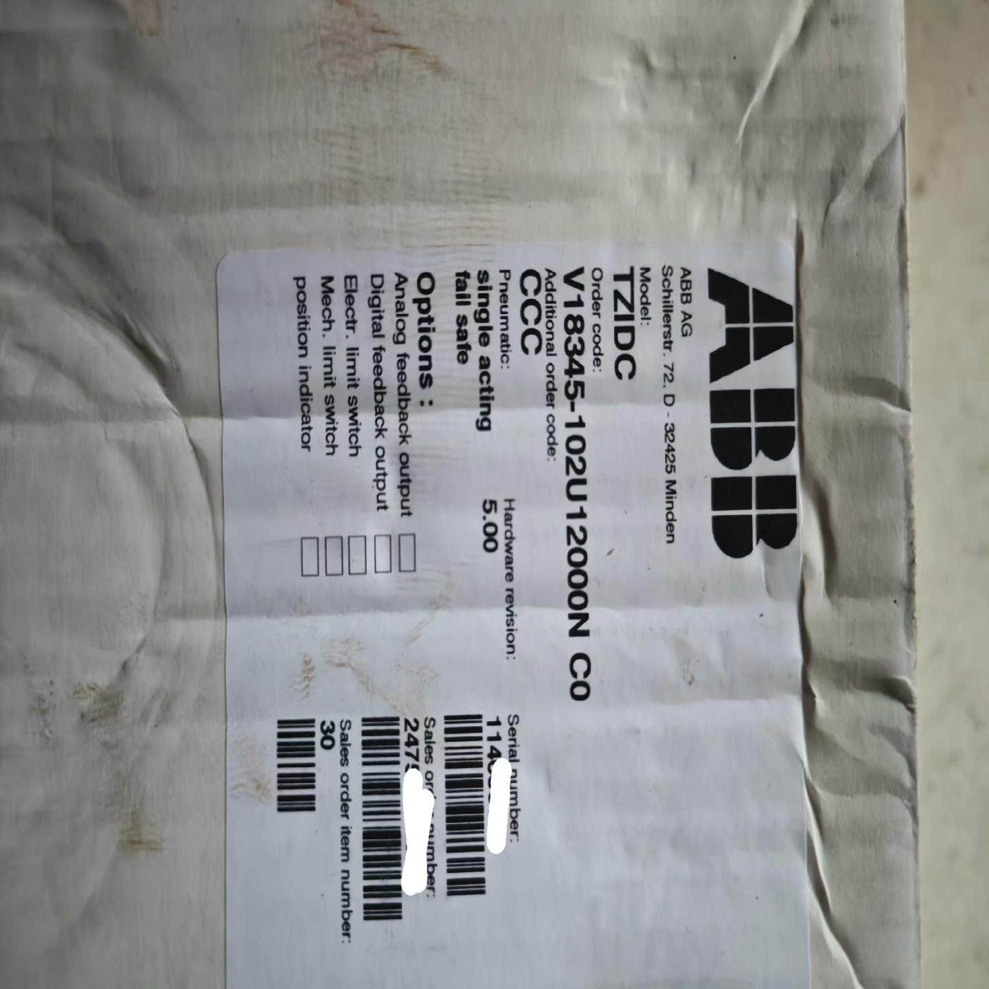 【汇生】ABB V18345-102U12000N C0阀门定位器【议价】