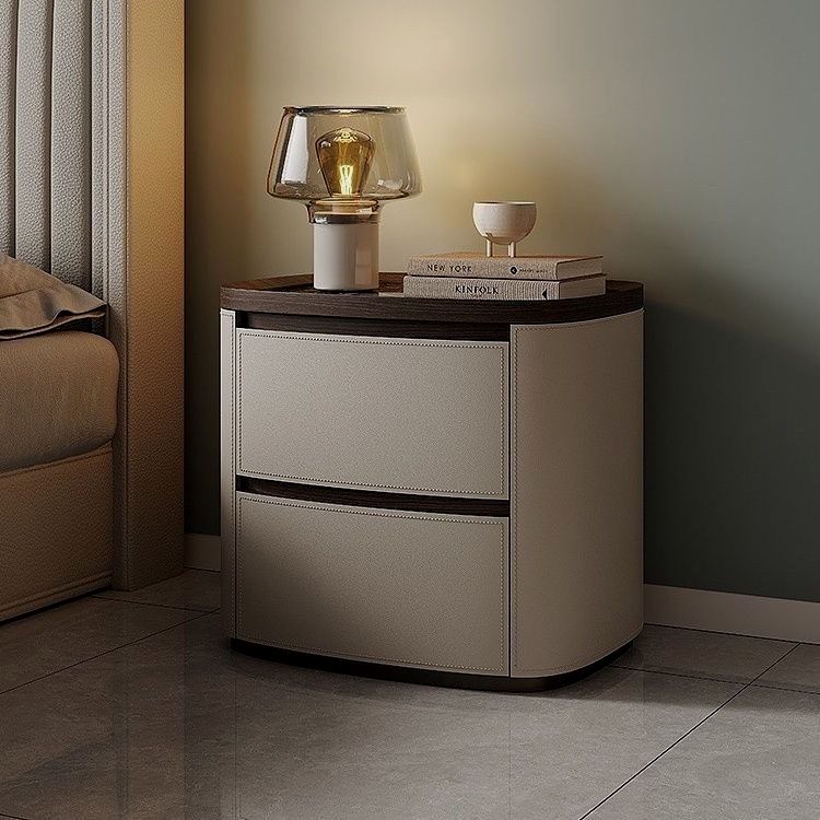 意式极简床头柜轻奢简约现代高级感皮质床边柜卧室新款岩板收纳柜