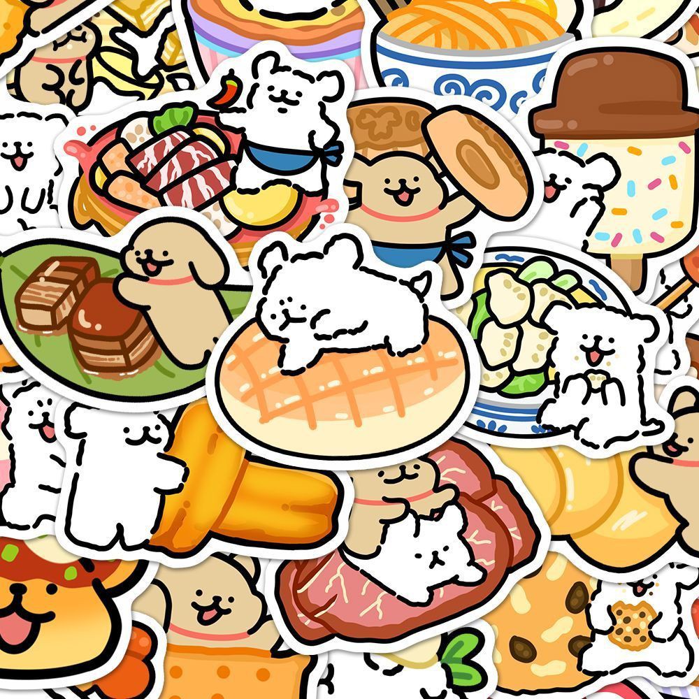 【原创】100张食物线条小狗贴纸卡通可爱马尔济斯Maltese贴画防水