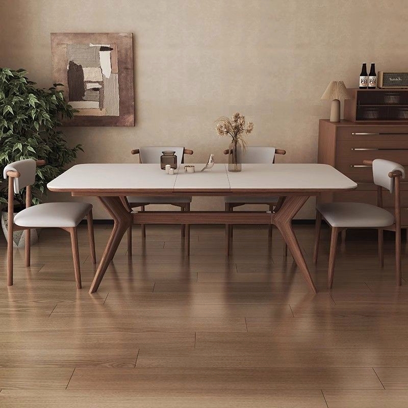 岩板实木餐桌小户型多功能折叠可伸缩长方形白蜡木北欧饭桌