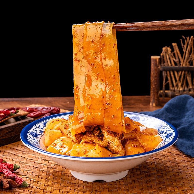 秦岐轩陕西宝鸡擀面皮宽面皮8包310g发酵方便速食香辣美味