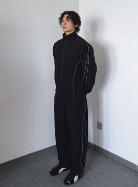 EntryLev尼龙运动套装宽松短款夹克外套直筒长裤防风两件春秋男