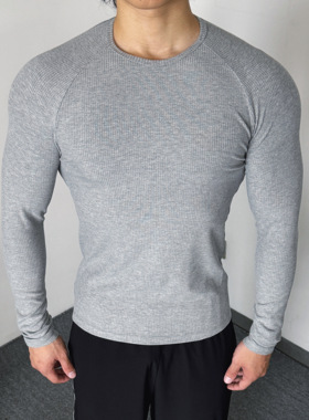 EntryLev罗纹坑条肌理健身长袖显大弹力速干男子紧身衣训练服