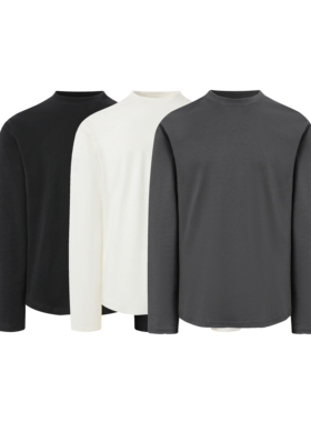 EntryLev「口粮长袖」莱赛尔混纺丝滑触感合身宽肩打底衫圆弧下摆