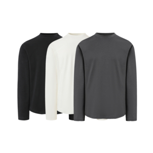 EntryLev「口粮长袖」莱赛尔混纺丝滑触感合身宽肩打底衫圆弧下摆