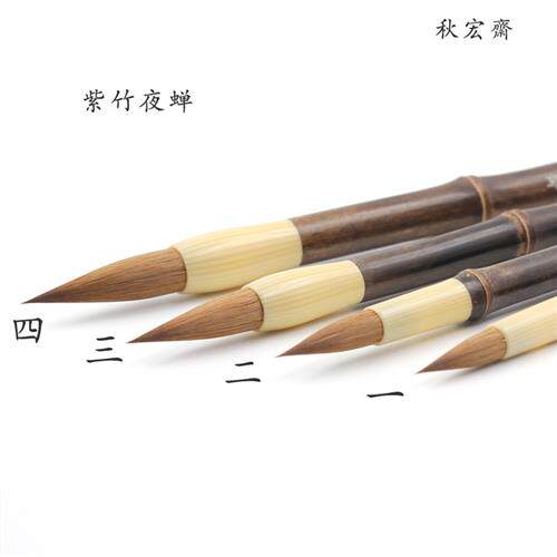 秋宏齋夜蝉狼毫学生毛笔勾线细节渲染上色花牛角四季夜蝉水彩画笔