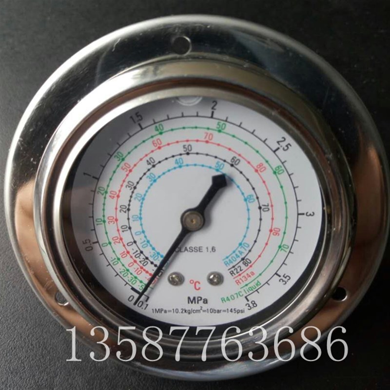 R134a冷冻式压缩0-3.8MPA冷媒高低压0-1.8mpa压力表R22空气干燥机