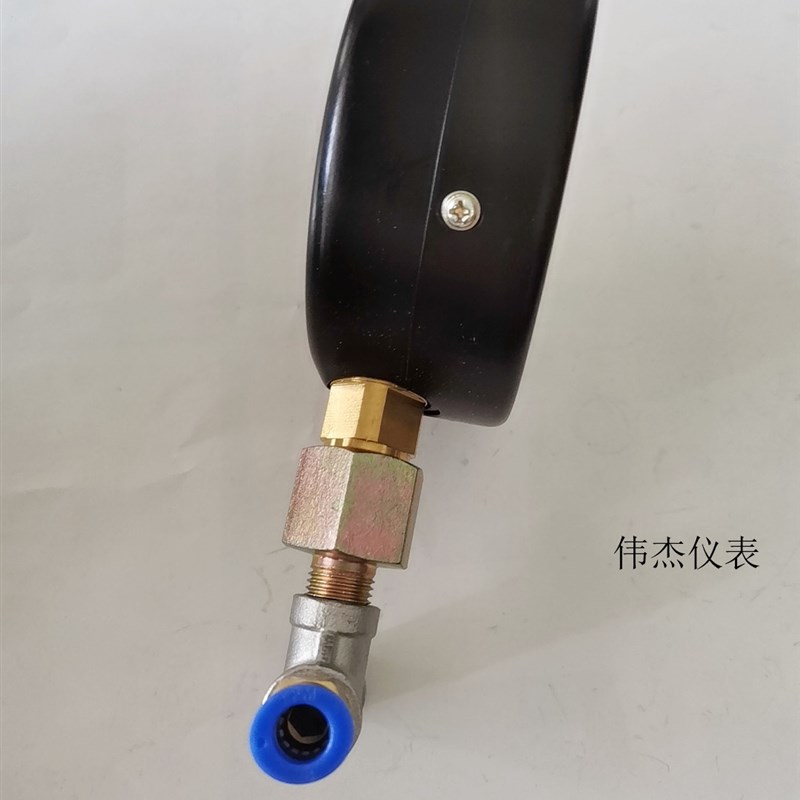 气管压力表测压表1.6mpa三通气压表8mm两头插管100mm精准大表实验