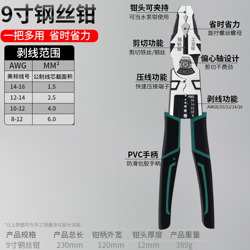 工业级大力钢丝钳家用手铁套装钳子大全老虎钳电工专用多功能剥线