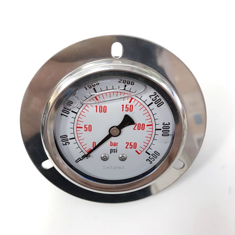 轴向带边带支架充油压力表 250bar 3500psi 直径62.5mm 螺纹PT1/4