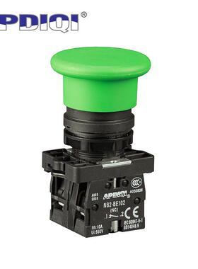 APDIQI大蘑菇头塑料自复位按钮开关XB2-EC42启动电源22mm绿色红色