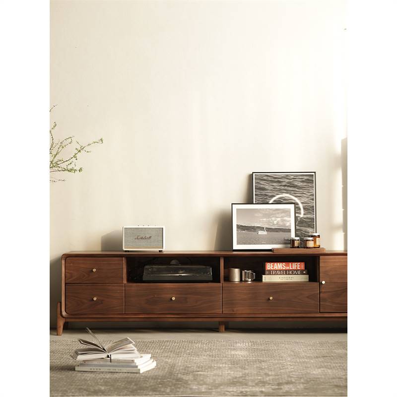 北美黑胡桃木全实木电视边柜茶几组合现代简约式北欧原木抽屉地柜