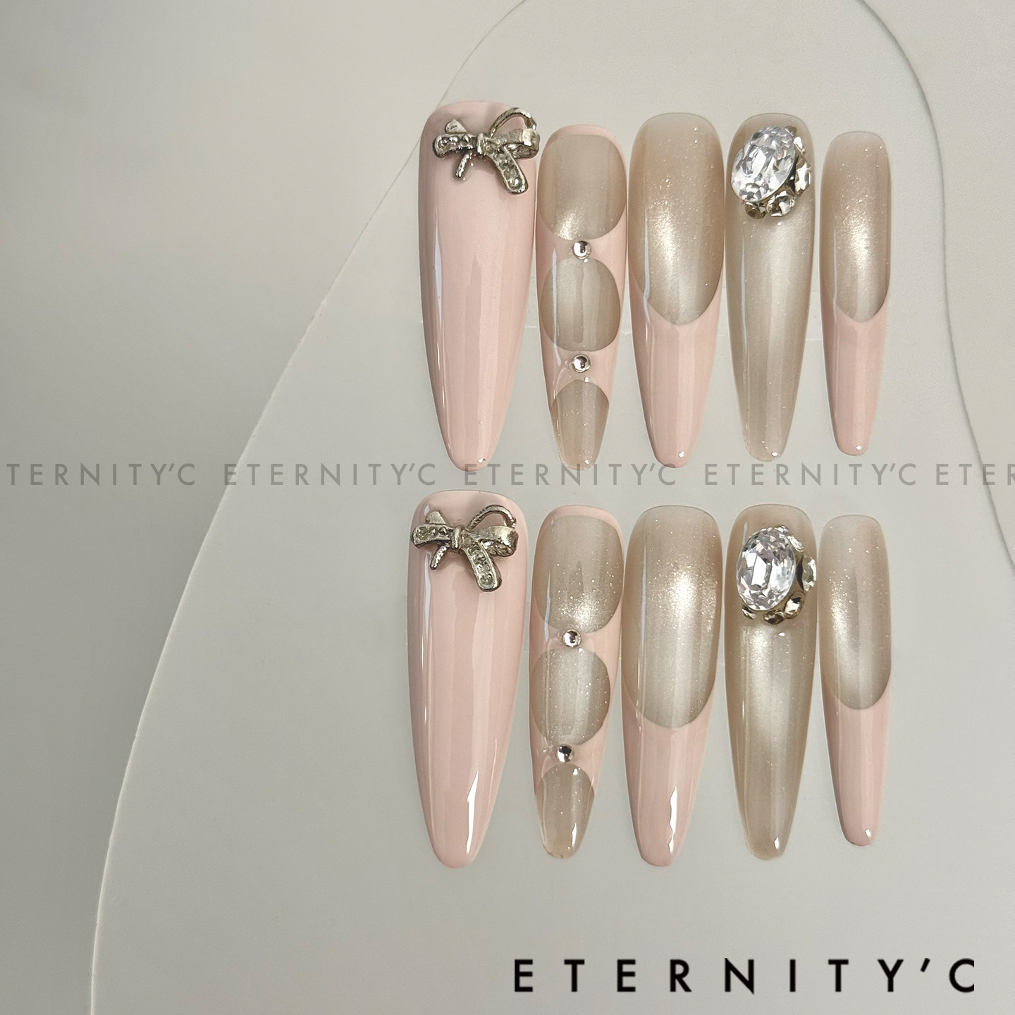 C+芭蕾千金 2025新款高级绝美裸色轻奢重工手工中长款美甲穿戴甲