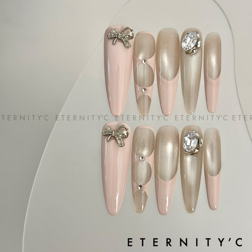 C+芭蕾千金 2025新款高级绝美裸色轻奢重工手工中长款美甲穿戴甲