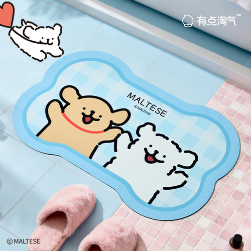 有点淘气×线条小狗吸水速干脚垫厕所门口浴室防滑地垫家用