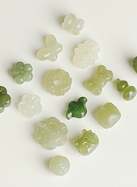 和田玉散珠小滴溜碧玉背云小兔子宝宝锁如意葫芦吊坠散珠隔珠配饰