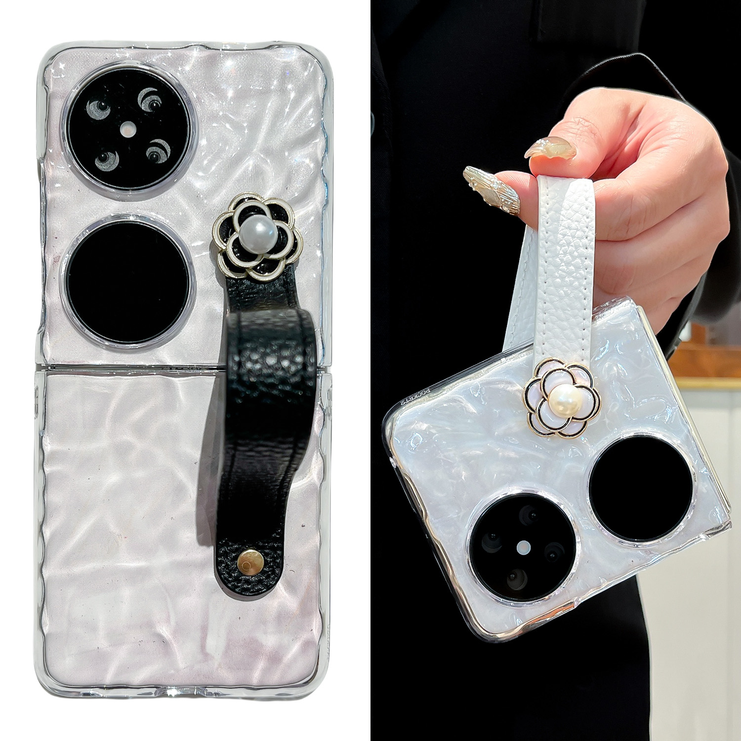 适用华为Pura X手机壳透明水波纹山茶花折叠屏全包防摔壳purax高级奢华山茶花手带款ins网红女款保护套爆款