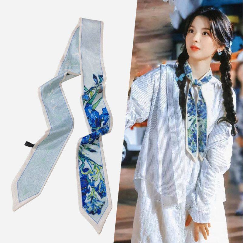梵高白色鸢尾花油画丝巾女人字纹
