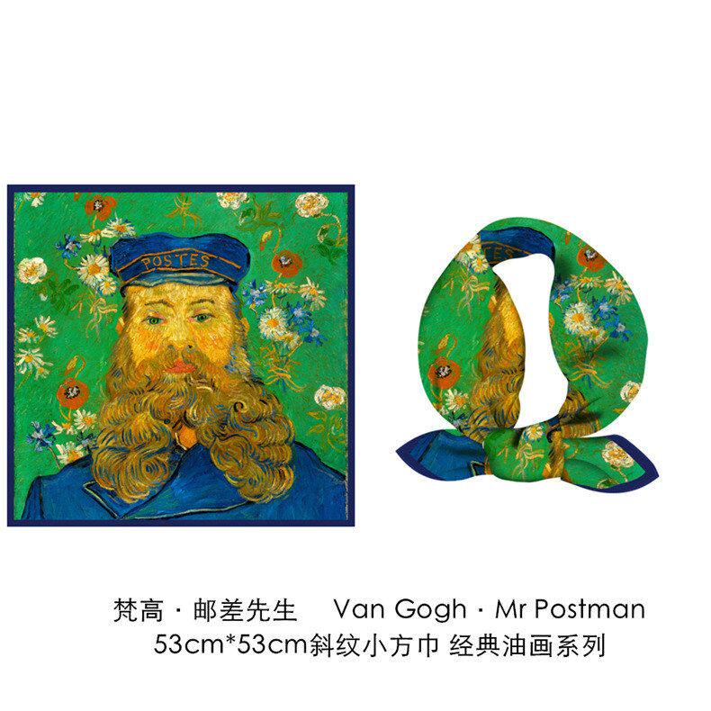 新款系缠绑包包斜纹绸丝巾手柄巾绿色卡通邮差印花小方巾丝巾丝绸