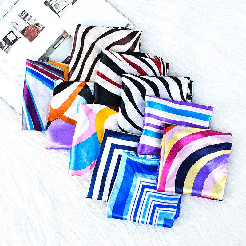 跨境亚马逊50色丁小方巾百搭职业装装饰领巾围巾条纹多色丝巾批发