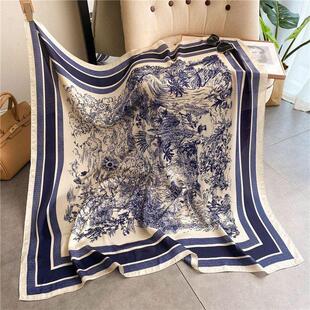 定制logo新款复古民族风丽锦缎大方巾防晒仿真丝丝巾空调披肩两用