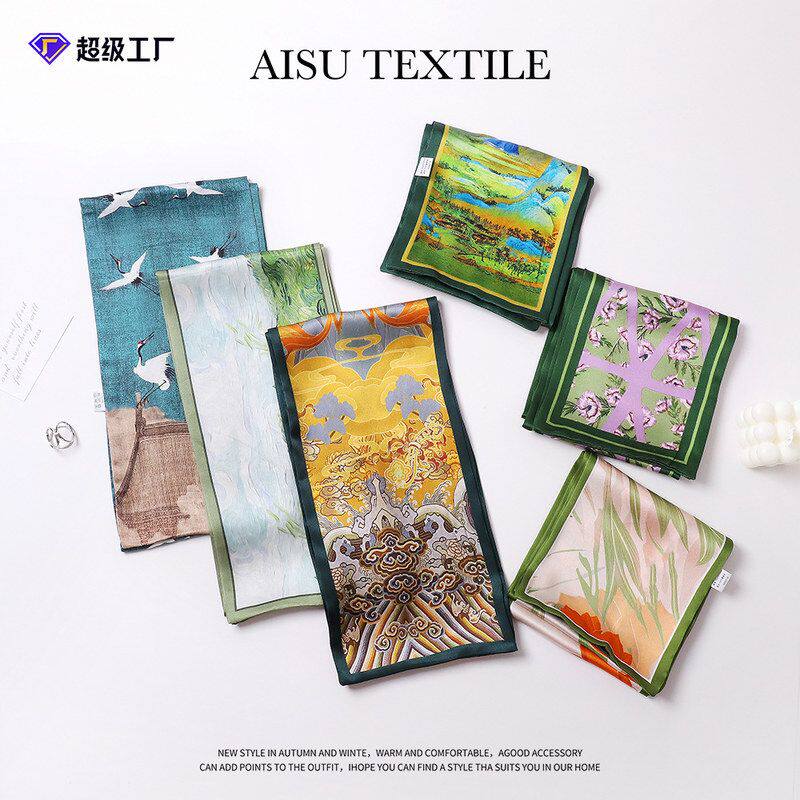 定制logo真丝丝巾女士素绉缎小飘带桑蚕丝丝巾围巾长丝巾礼盒装