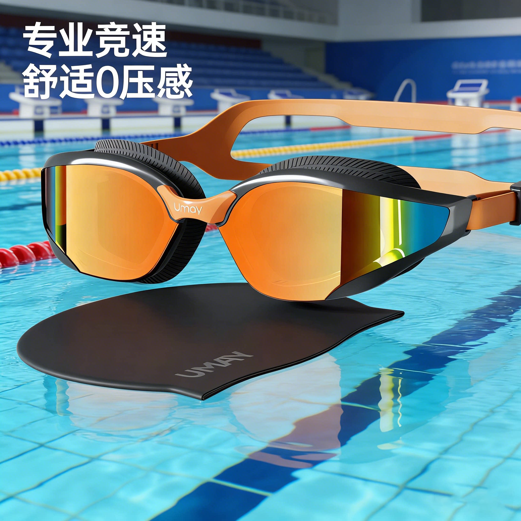 专业高清防雾防水带度数运动泳镜