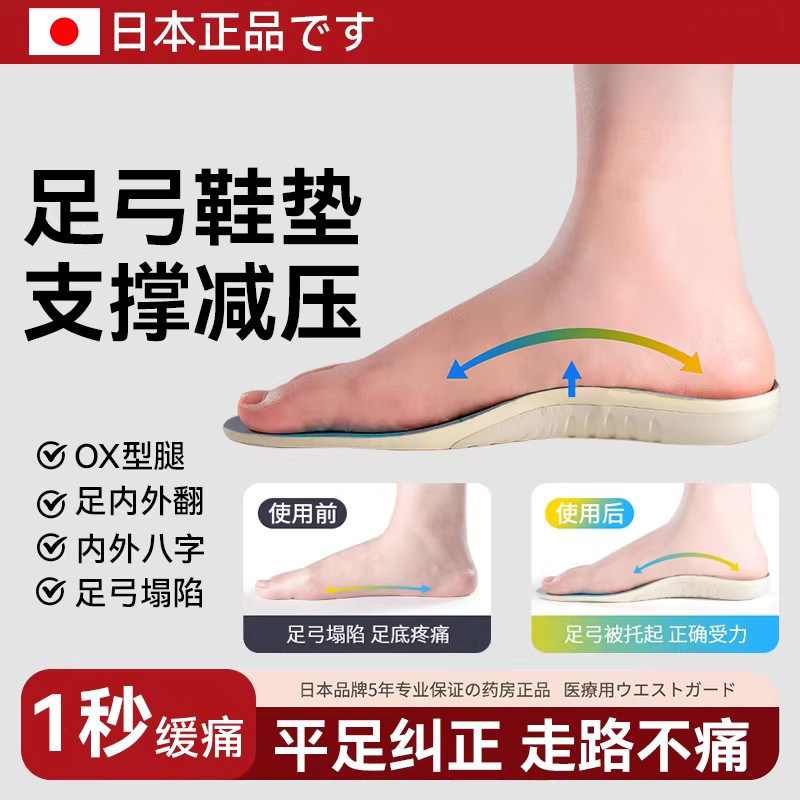 日本足弓支撑鞋垫成人矫正扁平足神器足底OX型腿纠正超软运动减震,运动包/户外包/配件,鞋垫,淘宝优惠券,粉丝福利购,淘宝优惠卷