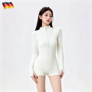 德国泳衣女款连体高级感长袖防晒平角潜水尾波冲浪水母服运动泳装