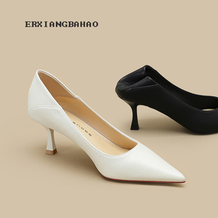 真皮工作黑色高跟鞋女职业细跟营销不累脚小码单鞋31面试32软皮33