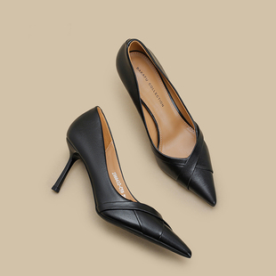 7cm黑色高跟鞋女职业5cm细跟工作气质高级感皮面绝美面试法式单鞋