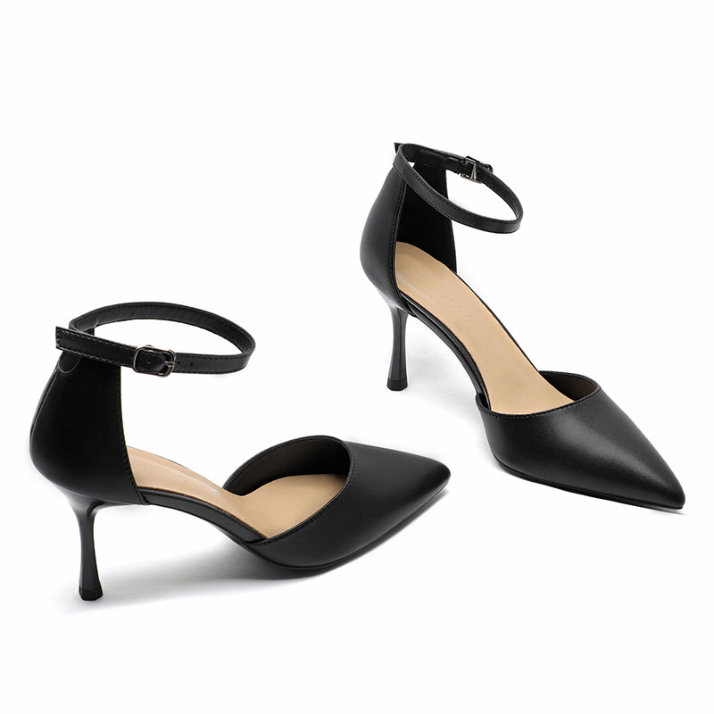 一字扣高跟鞋女7cm细跟真皮5cm少女软皮不累脚黑色小码单鞋313233,女鞋,浅口单鞋,淘宝优惠券,粉丝福利购,淘宝优惠卷