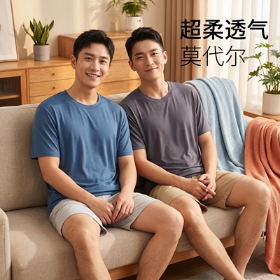 男士莫代尔短袖T恤夏季薄款凉感大码圆领打底衫纯色外穿半袖上衣