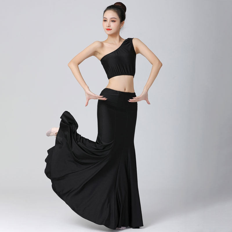 傣族舞蹈服女艺考练功长裙渐变孔雀舞台演出服装修身鱼尾裙练习裙
