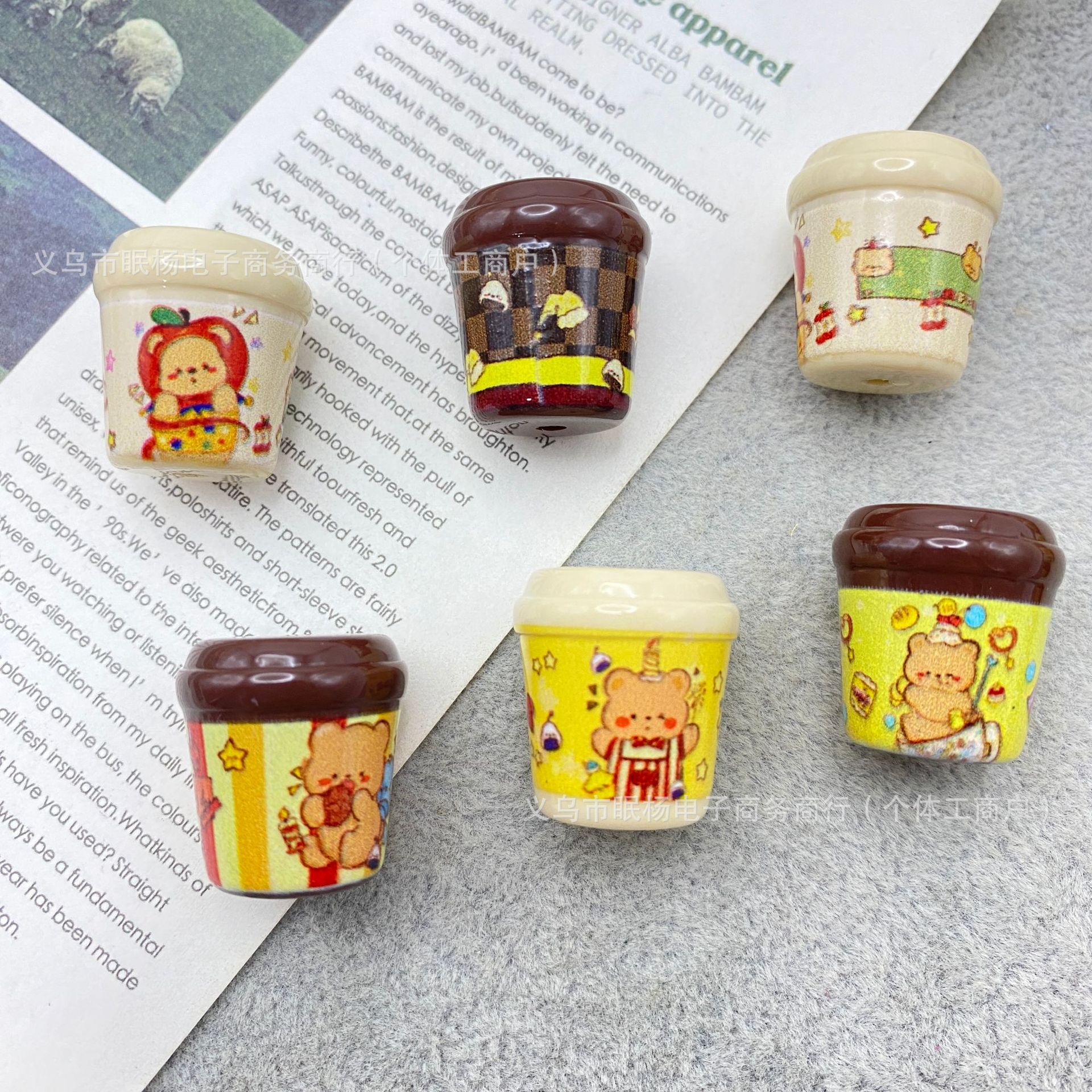 亚克力20mm烤漆小熊奶茶杯DIY手工串珠串笔挂件手机链饰品配件