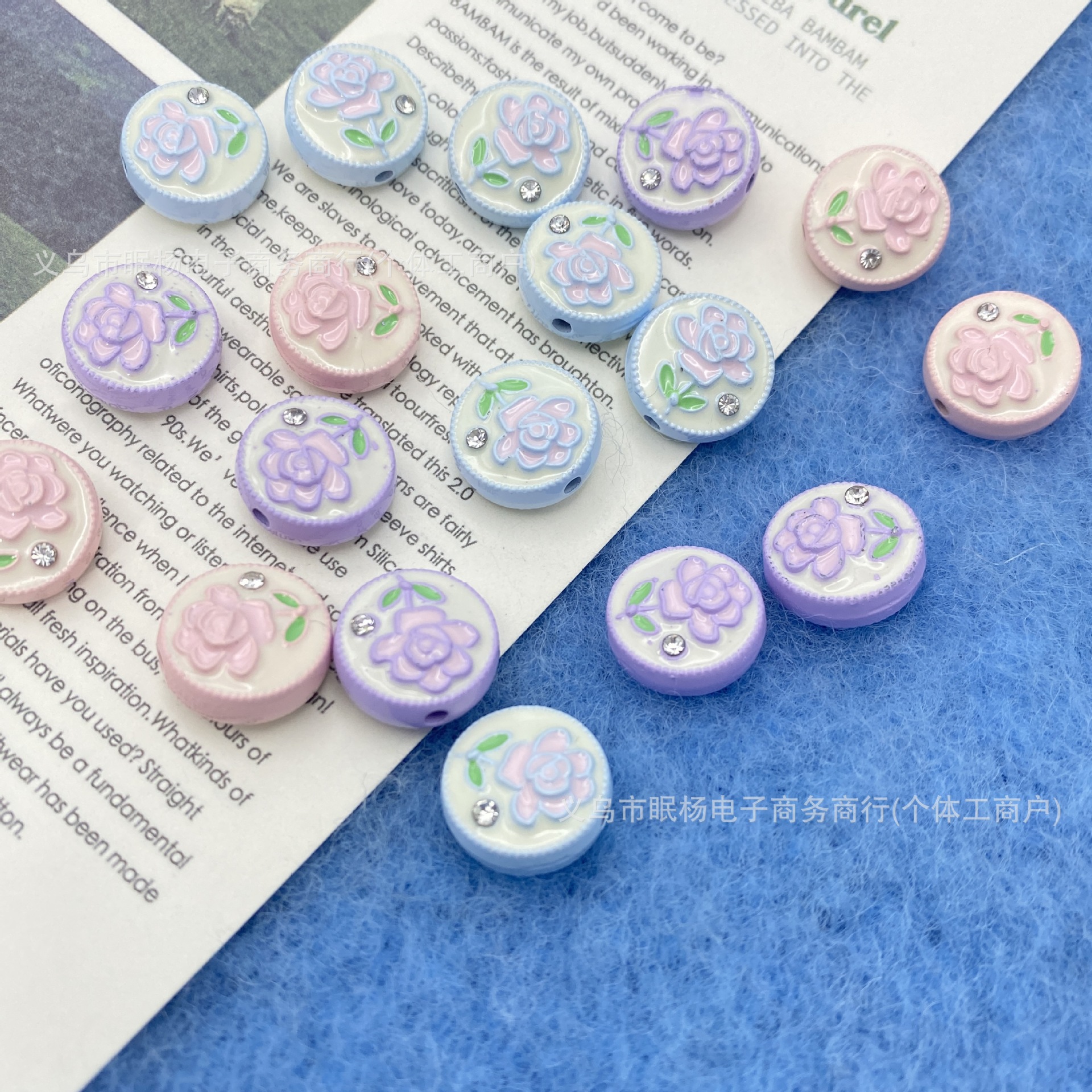 合金双面滴油点钻玫瑰花串珠diy车挂手链手机链头绳发饰饰品配件