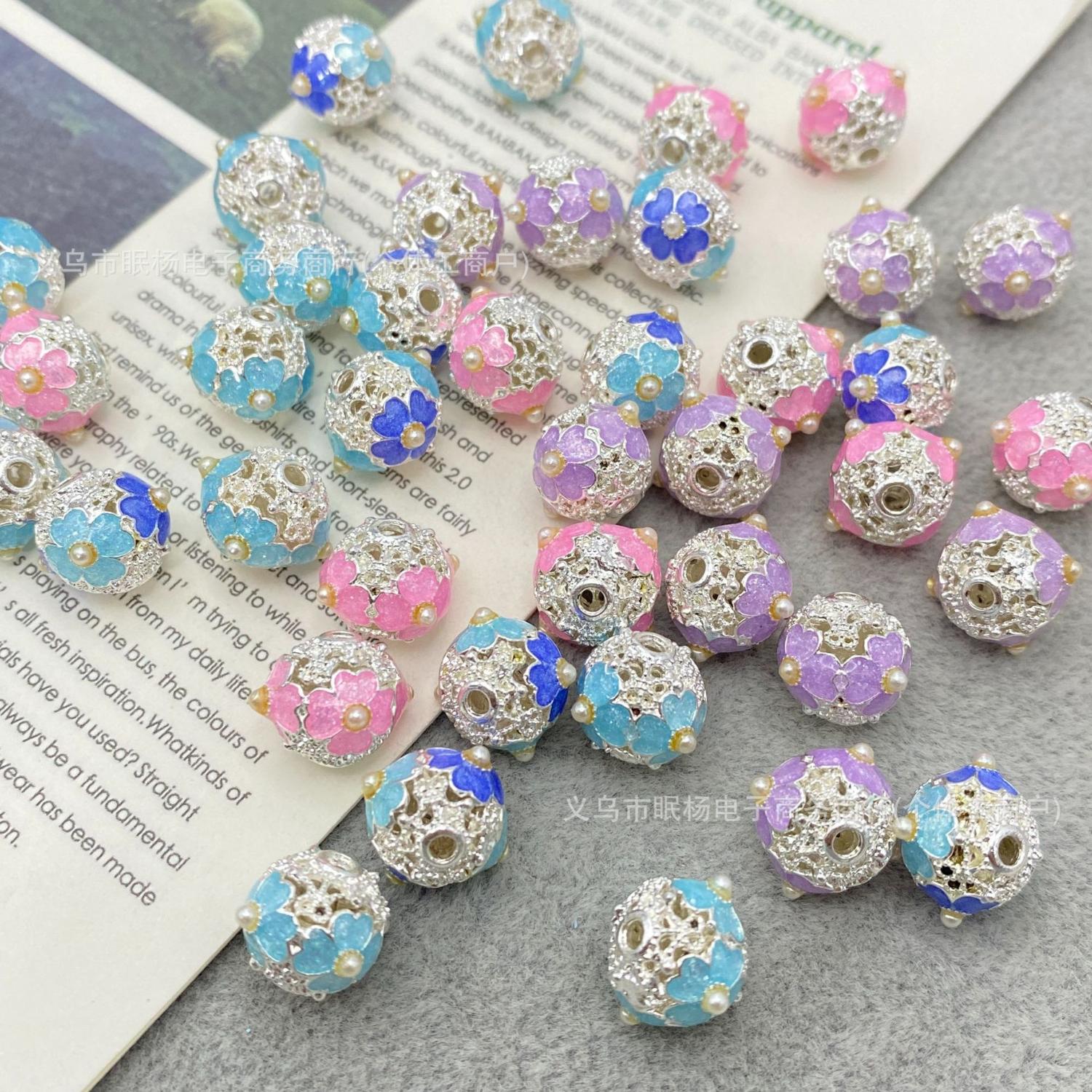 合金点珍珠滴油镂空圆球串珠diy配件手机链车挂包链服饰饰品材料