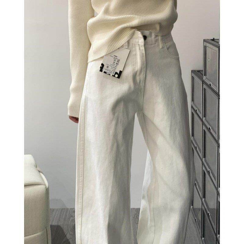 175高个子加长版180白色阔腿牛仔裤女高腰宽松显瘦休闲直筒拖地裤