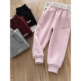 洋气童装2025春款儿童女童纯棉双层夹裤 宝宝中大童卡通运动裤