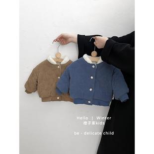 男宝宝冬款加绒加厚灯芯绒棉服男童洋气夹棉外套婴儿休闲保暖棉袄