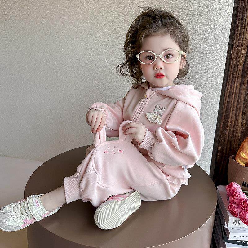 女童春秋款套装2025新款洋气时髦儿童兔耳女宝宝春季春装运动卫衣