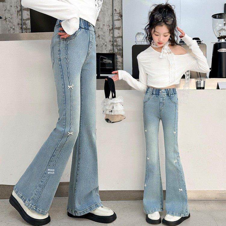 女童牛仔裤2025新款夏季薄款儿童微喇叭裤中大童休闲裤子夏装