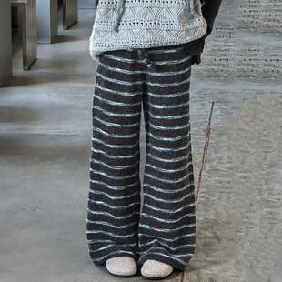 女童条纹裤春秋季2025新款中大童松紧高腰阔腿裤慵懒风休闲裤洋气