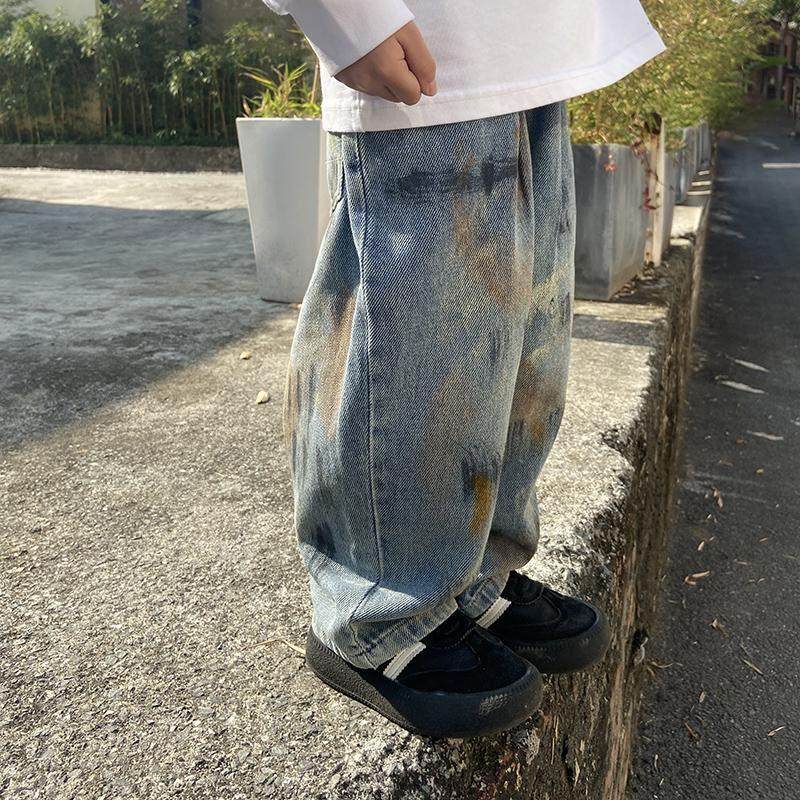 牛仔裤男款儿童痞帅彩绘裤子洋派直筒美式高街春秋款长裤潮,童装/婴儿装/亲子装,儿童牛仔裤,淘宝优惠券,粉丝福利购,淘宝优惠卷