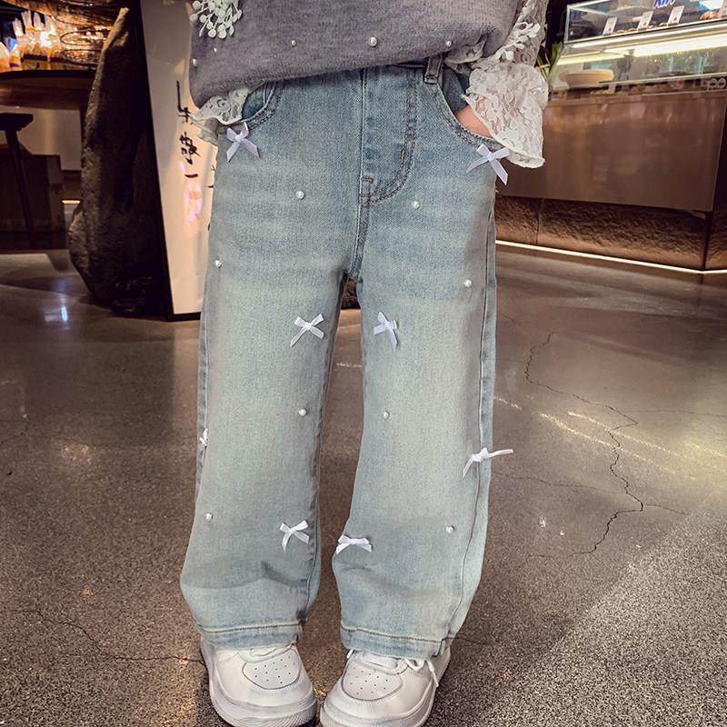 女童牛仔裤春装2025新款洋派儿童宽松高腰宽裤小女孩直筒长裤子
